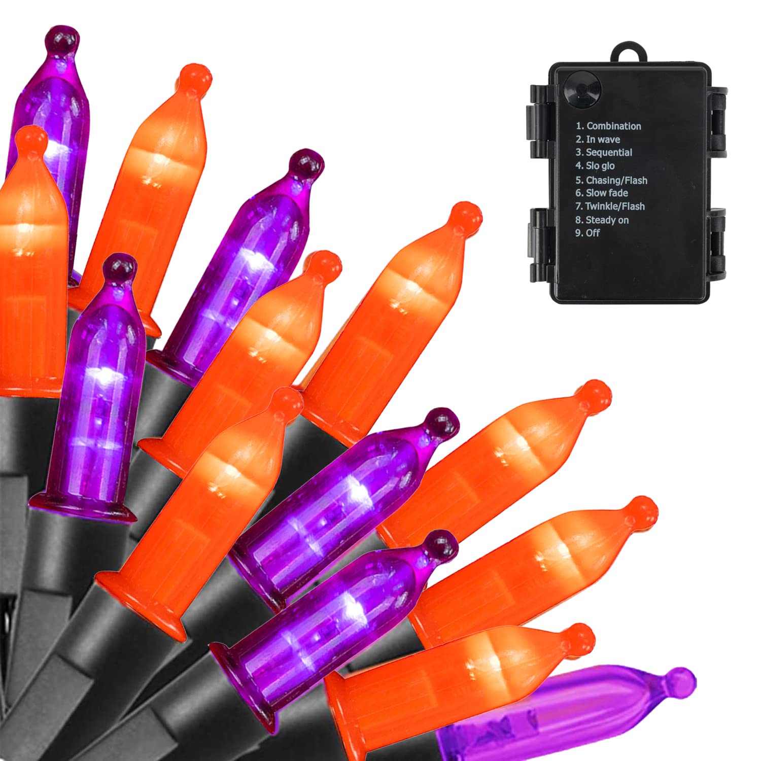 16 FT 50 LED Batter Operated Christmas Lights,Purple and Orange