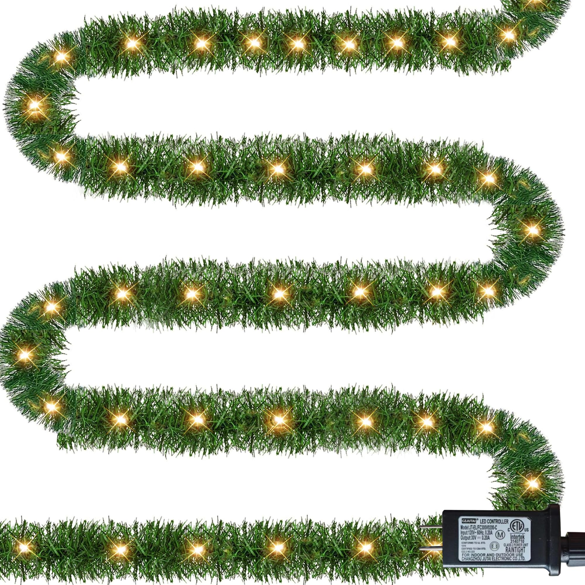 50 FT Pre-lit 150 Count Incandescent Christmas Green Garland, Warm White