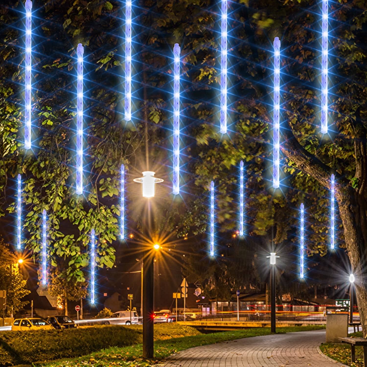 288 LED 12 Inch Meteor Shower Rain Lights, 8 Tubes, Blue