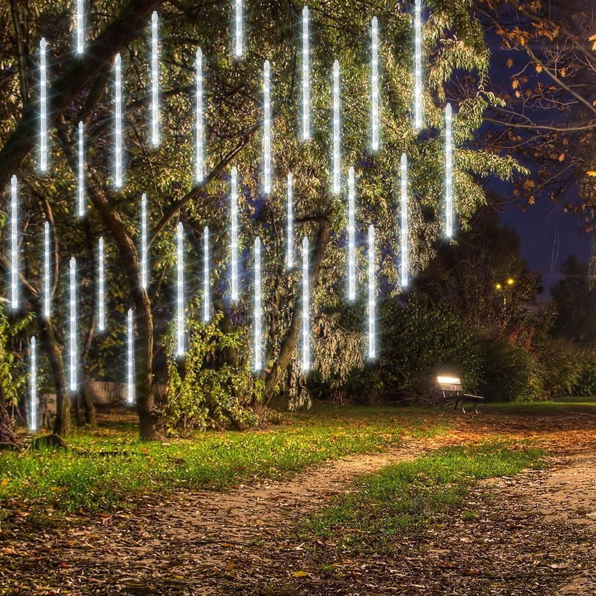 864 LED Meteor Shower Rain Lights 11.8 Inch 8 Tubes, White